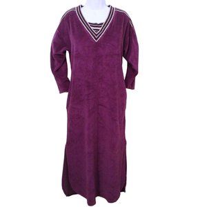 Vintage 90s Velour Loungewear Dress Pop-On Robe -S/M Metallic V-Neck Pockets